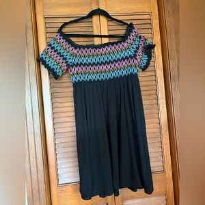 Torrid Black Embroidered Jersey Off Shoulder Skater Dress NWT